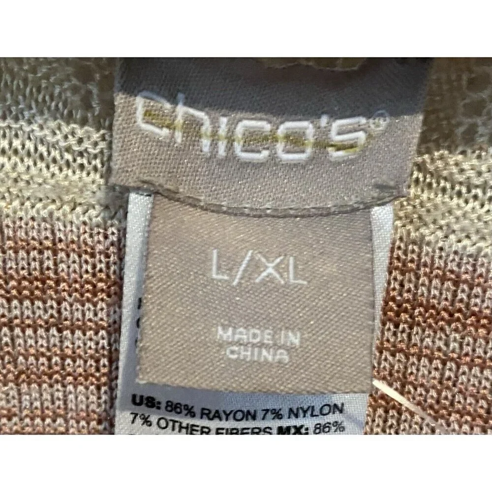 Chicos Sweater Womens XL Metallic Striped Open Front Ruana Kimono Wrap Boho